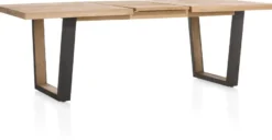 Metalox, uitschuiftafel 160 (+ 50) x 100 cm - met rand boomschors + V-vorm metalen / houten poot