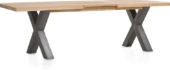 Metalox, uitschuiftafel 190 (+ 50) x 100 cm - met rand boomschors + X-vorm metalen poot