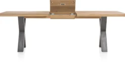 Metalox, uitschuiftafel 190 (+ 50) x 100 cm - met rand boomschors + X-vorm metalen poot