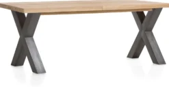 Metalox, uitschuiftafel 190 (+ 50) x 100 cm - met rand boomschors + X-vorm metalen poot