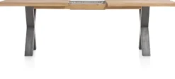 Metalox, uitschuiftafel 190 (+ 50) x 100 cm - met rand boomschors + X-vorm metalen poot
