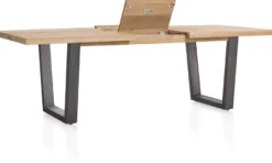 Metalox, uitschuiftafel 190 (+ 50) x 100 cm - met rand boomschors + V-vorm metalen poot