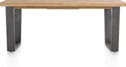 Metalox, uitschuiftafel 190 (+ 50) x 100 cm - met rand boomschors + V-vorm metalen poot