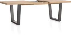 Metalox, uitschuiftafel 190 (+ 50) x 100 cm - met rand boomschors + V-vorm metalen poot