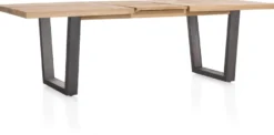 Metalox, uitschuiftafel 190 (+ 50) x 100 cm - met rand boomschors + V-vorm metalen poot
