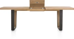 Metalox, uitschuiftafel 190 (+ 50) x 100 cm - met rand boomschors + V-vorm metalen / houten poot