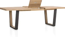 Metalox, uitschuiftafel 190 (+ 50) x 100 cm - met rand boomschors + V-vorm metalen / houten poot