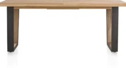 Metalox, uitschuiftafel 190 (+ 50) x 100 cm - met rand boomschors + V-vorm metalen / houten poot