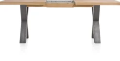 Metalox, uitschuiftafel 160 (+ 50) x 100 cm - zonder rand boomschors + X-vorm metalen poot