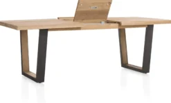 Metalox, uitschuiftafel 160 (+ 50) x 100 cm - zonder rand boomschors + V-vorm metalen / houten poot