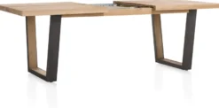 Metalox, uitschuiftafel 160 (+ 50) x 100 cm - zonder rand boomschors + V-vorm metalen / houten poot