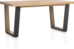 Metalox, uitschuiftafel 160 (+ 50) x 100 cm - zonder rand boomschors + V-vorm metalen / houten poot