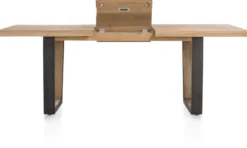 Metalox, uitschuiftafel 160 (+ 50) x 100 cm - zonder rand boomschors + V-vorm metalen / houten poot