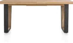 Metalox, uitschuiftafel 160 (+ 50) x 100 cm - zonder rand boomschors + V-vorm metalen / houten poot