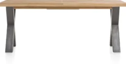 Metalox, uitschuiftafel 190 (+ 50) x 100 cm - zonder rand boomschors + X-vorm metalen poot