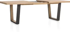 Metalox, uitschuiftafel 190 (+ 50) x 100 cm - zonder rand boomschors + V-vorm metalen / houten poot