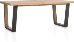 Metalox, uitschuiftafel 190 (+ 50) x 100 cm - zonder rand boomschors + V-vorm metalen / houten poot