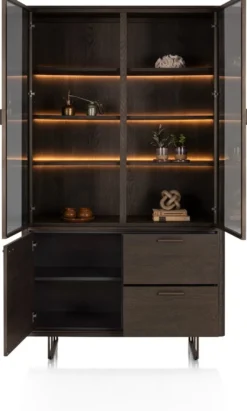 Mogan, Buffetkast 120 cm, 2 glasdeuren incl. LED, 1 deur, 2 laden