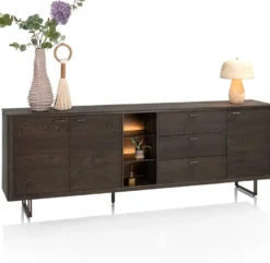 Mogan, Dressoir 230 cm 3 deuren, 3 laden, 3 openvakken incl. LED