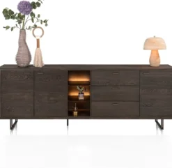 Mogan, Dressoir 230 cm 3 deuren, 3 laden, 3 openvakken incl. LED