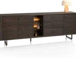 Mogan, Dressoir 230 cm 3 deuren, 3 laden, 3 openvakken incl. LED