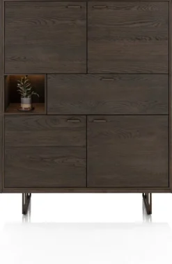 Mogan, Highboard, 115 cm breed, 4 deuren, 1 lade, 1 openvak incl. LED