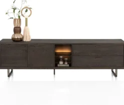 Mogan, Lowboard 220 cm, 2 deuren, 2 laden, 2 openvakken incl. LED