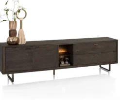 Mogan, Lowboard 220 cm, 2 deuren, 2 laden, 2 openvakken incl. LED