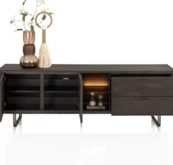Mogan, Lowboard 190 cm, 2 deuren, 2 laden, 2 openvakken incl. LED