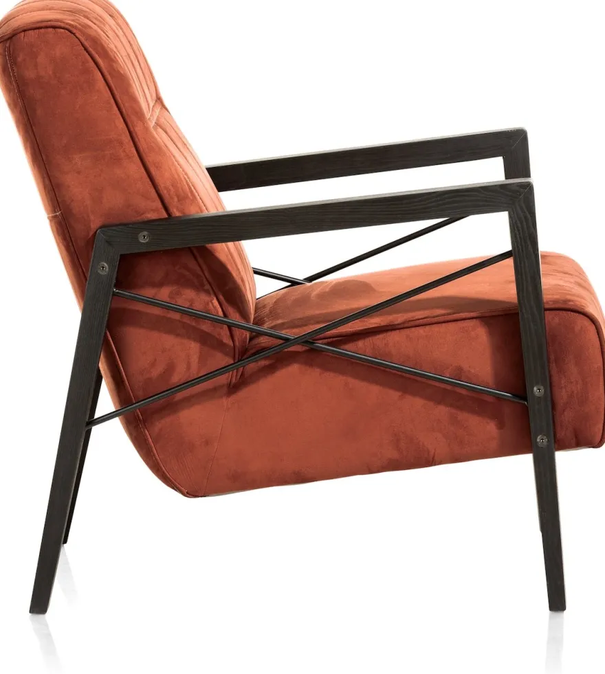 Northon, fauteuil met houten arm vintage clay / white / black