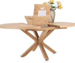 Nyborg, uitschuiftafel 150 (+ 40) x 130 cm - Deens ovaal - centrale poot hout