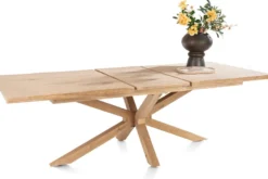 Nyborg, uitschuiftafel 190 (+ 50) x 100 cm - rand boomvorm - centrale poot hout
