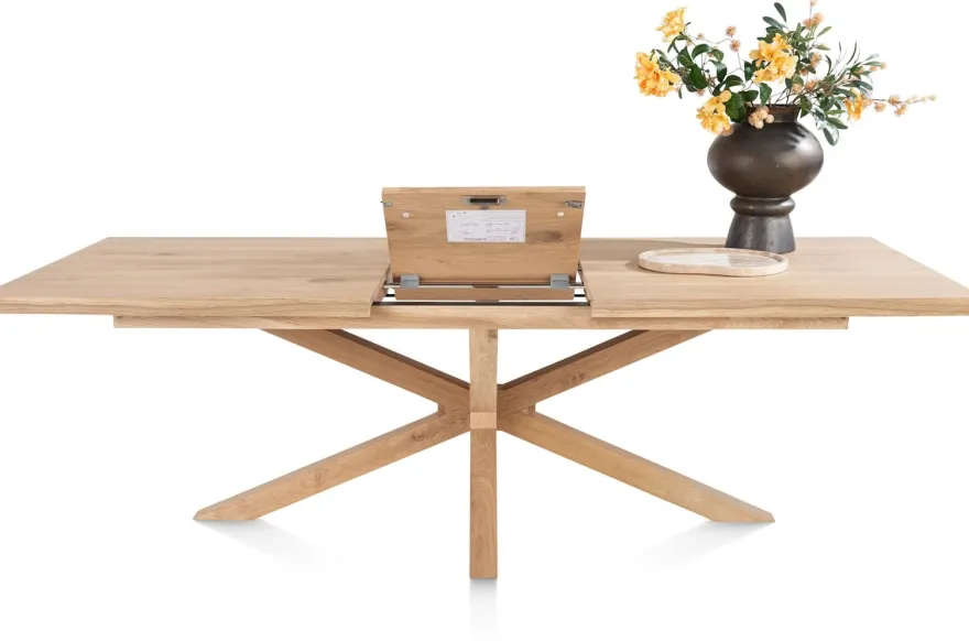 Nyborg, uitschuiftafel 190 (+ 50) x 100 cm - rechte zijkant - centrale poot hout