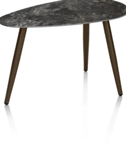 Nyla, Salontafel 2-delig, keramiek antraciet, onderstel steelbrown