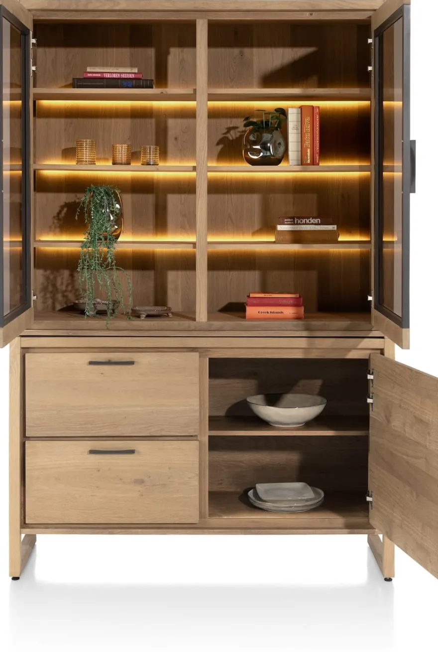 Nystead, buffet 140 cm. - 1-deur + 2-glasdeuren + 2-laden (+ LED)