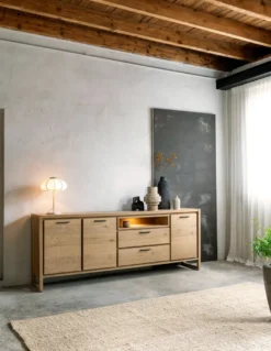 Nystead, dressoir 240 cm. - 3-deuren + 2-laden + 1-niche (+ LED)