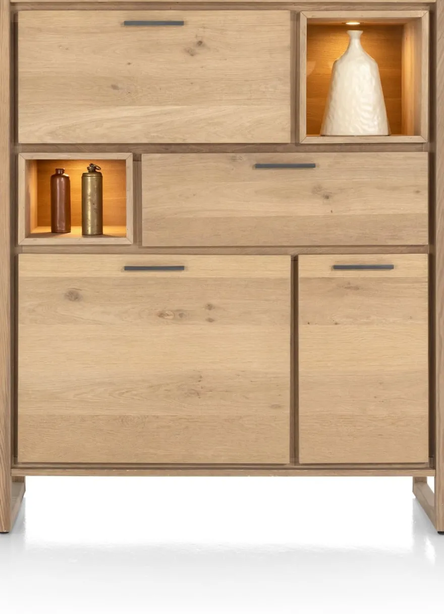 Nystead, highboard 125 cm. - 2-deuren + 1-lade + 1-klep + 2-niches (+ LED)