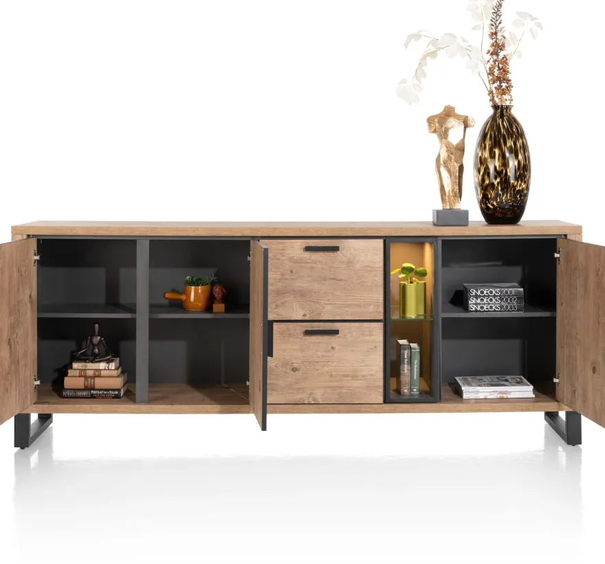 Pavarotti, dressoir 230 cm - 3-deuren + 2-laden + 2-niches (+ LED)