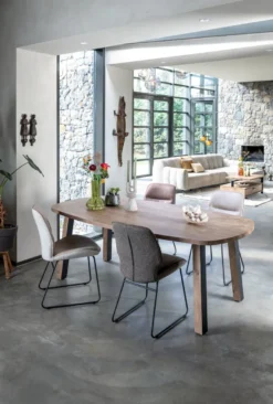 Pavarotti, eetkamertafel 180 x 108 cm - 4-poot - metaal met houtinleg - tafelpoten (4) met houtinleg