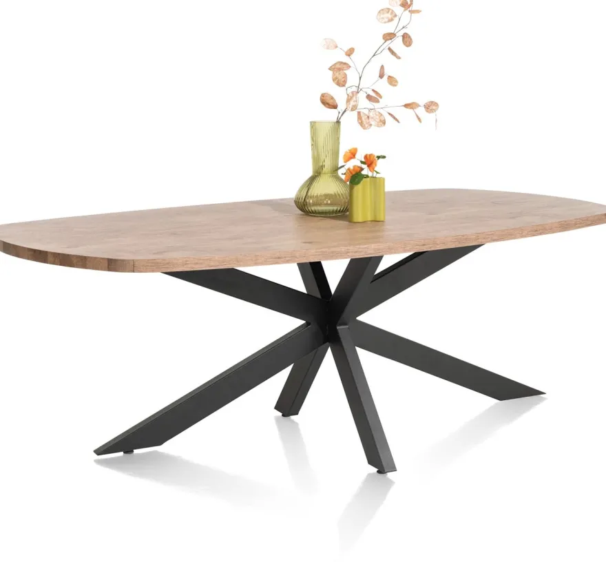 Pavarotti, eetkamertafel 210 x 108 cm - x-poot centraal - metaal - centrale poot metaal