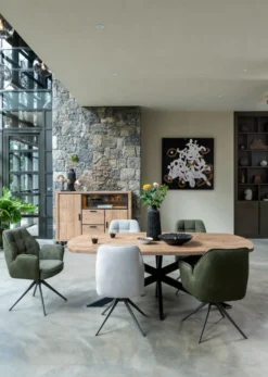 Pavarotti, eetkamertafel 240 x 108 cm - x-poot centraal - metaal - centrale poot metaal