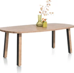 Pavarotti, eetkamertafel 210 x 108 cm - 4-poot - metaal met houtinleg - tafelpoten (4) met houtinleg