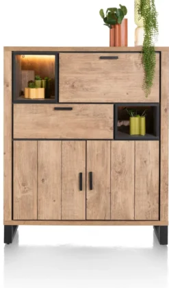 Pavarotti, highboard 125 cm - 2-deuren + 1-lade + 1-klep + 2-niches (+ LED)