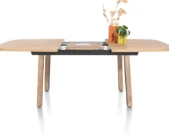 Pavarotti, uitschuiftafel 160 (+ 50) x 110 cm - 4-poot - metaal met houtinleg - tafelpoten (4) met houtinleg