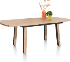 Pavarotti, uitschuiftafel 160 (+ 50) x 110 cm - 4-poot - metaal met houtinleg - tafelpoten (4) met houtinleg