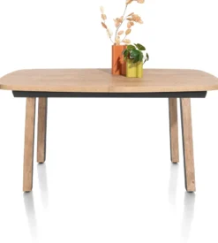 Pavarotti, uitschuiftafel 160 (+ 50) x 110 cm - 4-poot - metaal met houtinleg - tafelpoten (4) met houtinleg