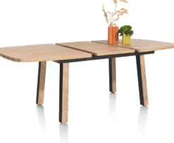 Pavarotti, uitschuiftafel 160 (+ 50) x 110 cm - 4-poot - metaal met houtinleg - tafelpoten (4) met houtinleg