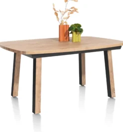 Pavarotti, uitschuiftafel 160 (+ 50) x 110 cm - 4-poot - metaal met houtinleg - tafelpoten (4) met houtinleg