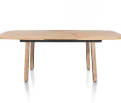 Pavarotti, uitschuiftafel 160 (+ 50) x 110 cm - 4-poot - metaal met houtinleg - tafelpoten (4) met houtinleg