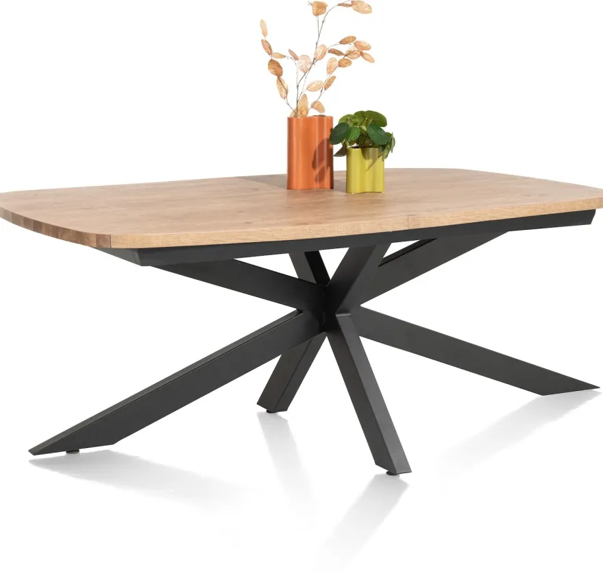 Pavarotti, uitschuiftafel 190 (+ 60) x 110 cm - x-poot centraal - metaal - centrale poot metaal